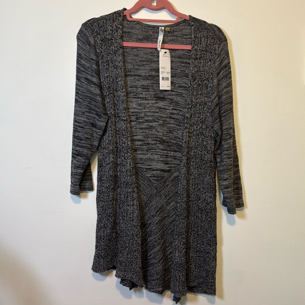 New NY Collection Black Gray White Open Front Knit Cardigan Size Lg Lightweight